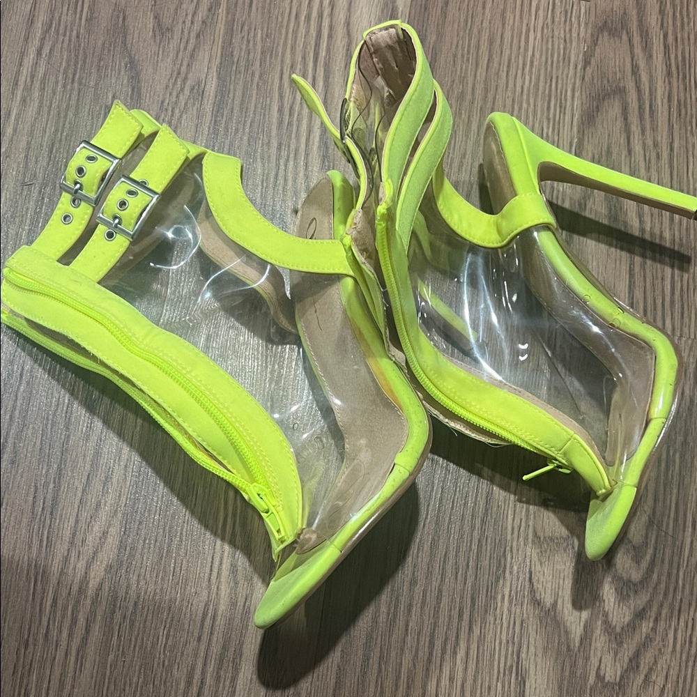 Neon Yellow Clear PVC Stiletto Sandals